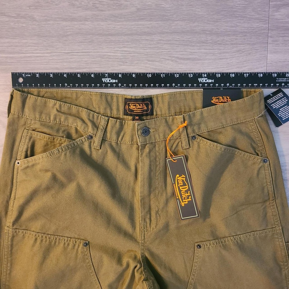 Von Dutch Men's 36x32 Double Knee Carpenter Jeans Spellout Logo Olive Green NWT - Picture 6 of 7